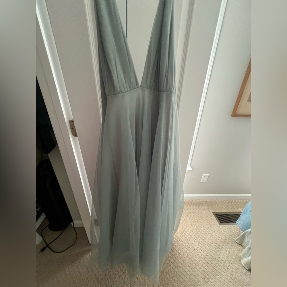 Hello Molly Kiss the Girl Sage Plunge Neck Sleeveless Gown